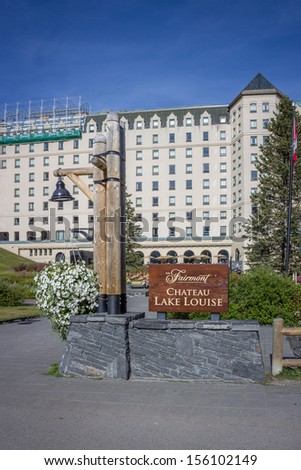 LAKE LOUISE, CANADA - September 20: View of the famous Fairmont Chateau Lake Louise Hotel on September 20, 2013. Lake Louise is the second most-visited destination in the Banff National Park.