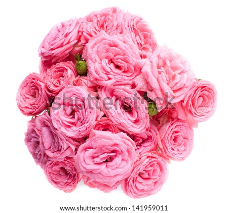 Fresh bouquet of bright pink roses on a white background isolated