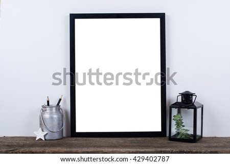 Scandinavian style empty photo frame mock up. Minimal home decor