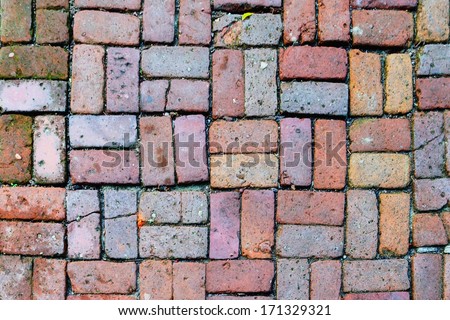 Brick path with different colors stones.
