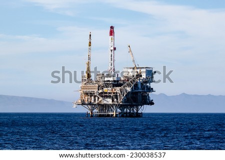 Oil rigs in front of the Ventura coast.