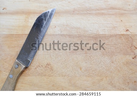 Wood cutting board with a knife