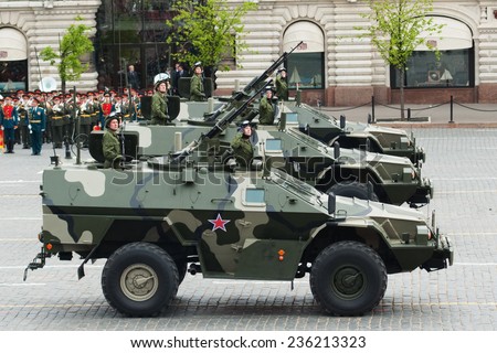 MOSCOW - 6 May 2010: Patrol car. Dress rehearsal of Military Parade on 65th anniversary of Victory in Great Patriotic War on May 6, 2010 on Red Square in Moscow, Russia