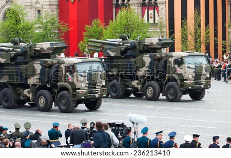 MOSCOW - 6 May 2010: Pantsir-S1  range surface-to-air missile. Dress rehearsal of Military Parade on 65th anniversary of Victory in Great Patriotic War on May 6, 2010 on Red Square in Moscow, Russia