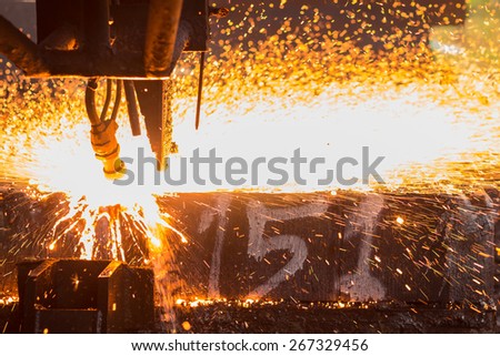 Industry steel, Background peeling of slab, Flakes flame by blowing gas.