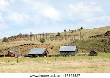 Horizontal image of ranch outbuildings in Eastern Oregon, USA.