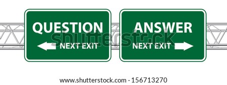Street sign point to question and answer on white background