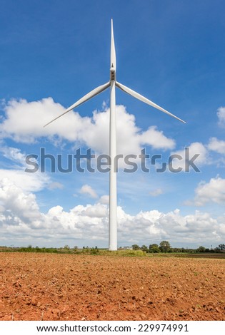 A wind turbine on the wind farm for producing renewable energy in Thailand, clean energy concept.