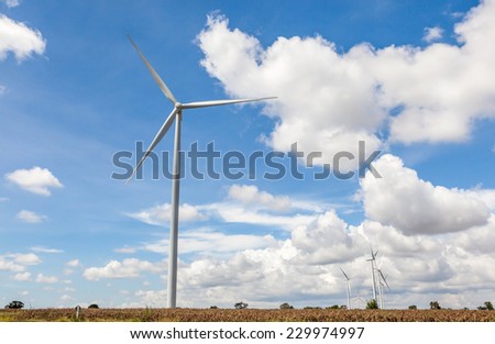 The group of wind turbines (windmills) for renewable electric energy production in Thailand, largest wind farm in South East Asia.