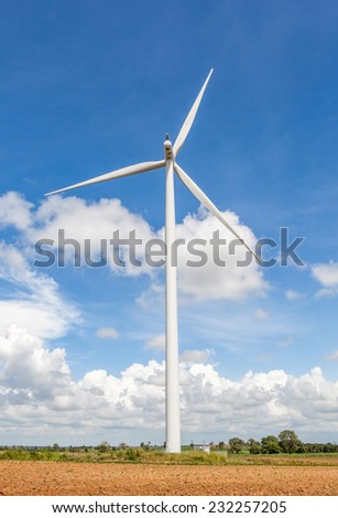 The big wind turbine (windmill) stands at wind farm Thailand, for renewable electric energy production.