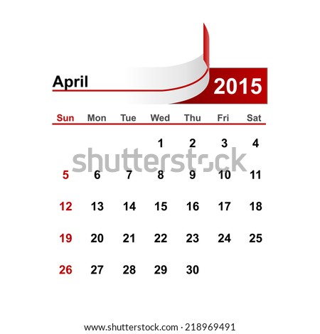 Vector simple calendar 2015 year april month Vector simple calendar 2015 year april month