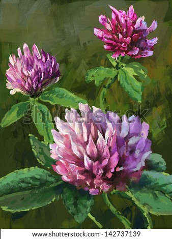 clover flower oil painting on canvas, painted tablet