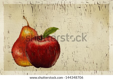 digital art, pen tablet draw/ apple and pear