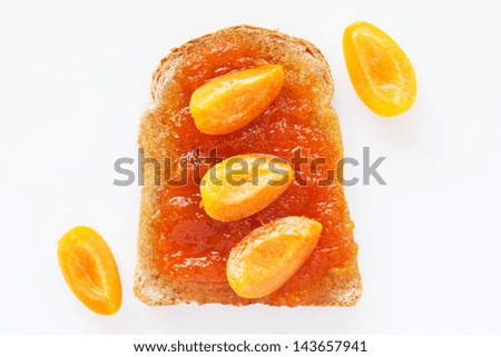 Sandwich and golden, honey, sugar, apricot jam