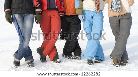 Sport teenagers on snow in sport clothes (series sport, mountains, extreme, horses, teenagers)
