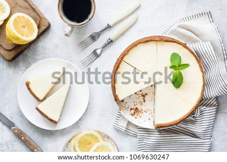 Classical New York Cheesecake On White Background. Table Top View