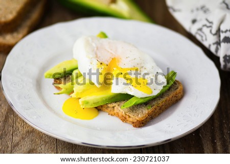 Organic avocado and poached egg on whole wheat toasted bread
