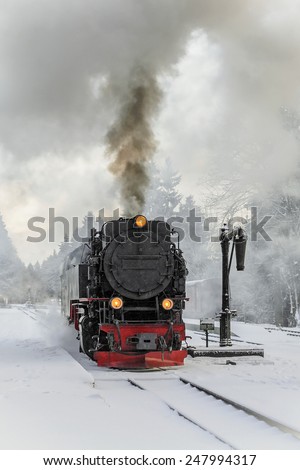 Steam locomotive ready to go to the Brocken in winter, Germany