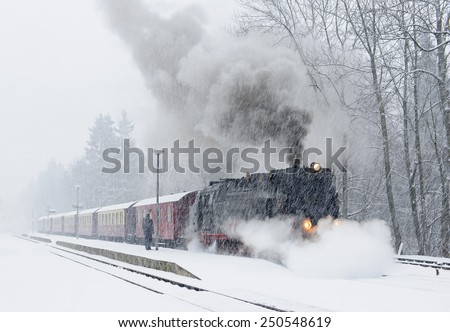 Steam locomotive ready to go to the Brocken in winter, Germany