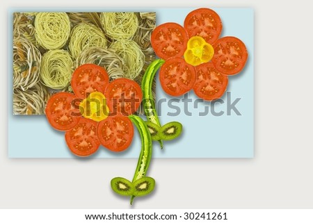 Composition from the cut vegetables in the form of flower and paste