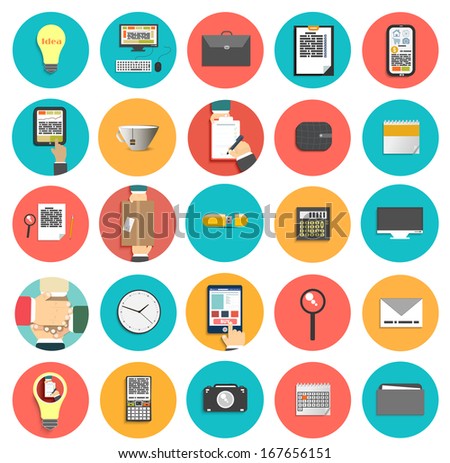 Set of office and business work elements in flat design Set of office and business work elements in flat design
