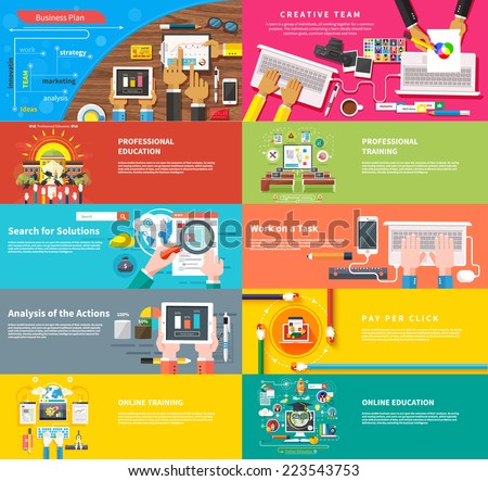 Creative team. Team working at desk. Business plan strategy with touchscreen presentation. Search for solutions. Businessman working on notebook with different task. Analysis actions. Pay per click