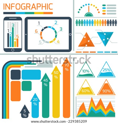 Template infographic for IT technology with digital tablet smartphone and informational graphics and diagrams Template infographic for IT technology with digital tablet smartphone and informational graphics and diagrams