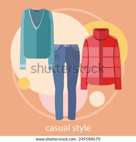 Set of summer and autumn casual style dresses clothes for office in fashion store Concept in flat design Set of summer and autumn casual style dresses clothes for office in fashion store Concept in flat design