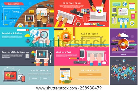 Creative team. Young design team working desk. Business plan strategy with touchscreen presentation. Search for solutions infographics. Businessman working on notebook. Analysis actions. Pay per click