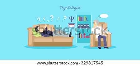 Psychologist concept icon flat isolated. Mental psychology problem, health and psychiatrist, human mind, medical stress, people, issue talking, depression and therapy illustration