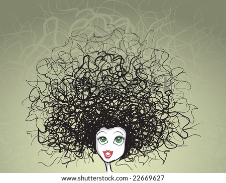 stock vector : vector girl portrait. crazy hairstyle.