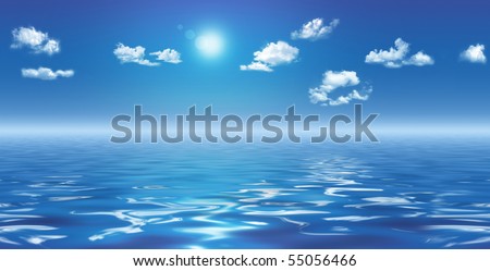 Panoramic sea, sky and clouds. Digital illustration. Seamless.