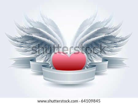 stock vector Highly detailed vector wings and heart banner illustration
