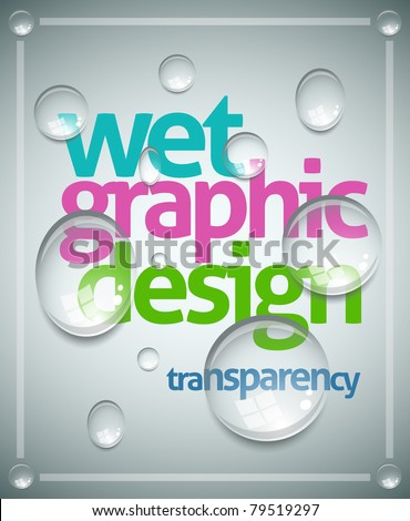 Vector wet poster template. Transparent water drops, text and background are separated layers. Easy editable.