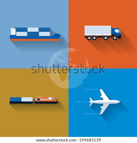 Vector flat transportation concept illustration. Icon set.
