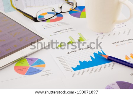 graph, chart, tablet, data analysis and strategic planning project