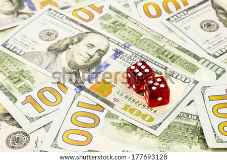 money dollar banknote cash and dices, bet and gamble concept