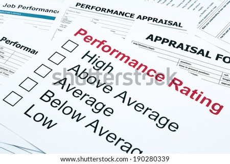 closeup performance rating and appraisal form, evaluation and assessment concept for business
