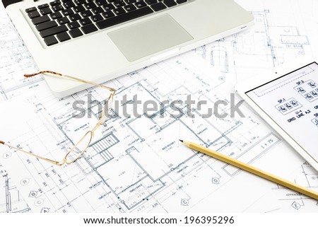 house blueprints and floor plan with notebook, architecture business concepts and ideas