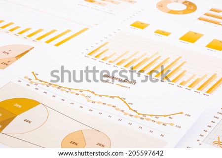 yellow business charts, graphs, reports and summarizing background,  management and project for business concepts