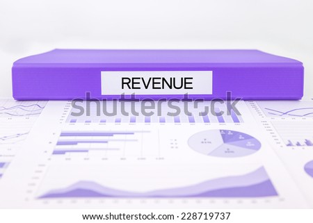 Purple document binder with revenue word place on graph analysis and financial reports