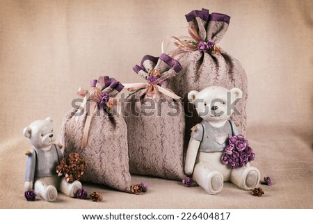 gift bags and teddy bear