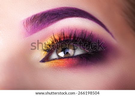 macro shot of a beautiful female eye makeup