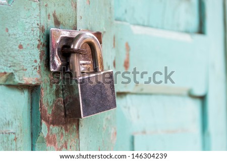 Closeup wooden door with lock