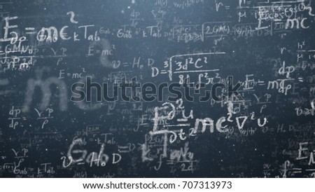 Background shot of blackboard with scientific and algebraic formulas and graphs written on it in graphics. Business concept - sketch with schemes and graphs on chalkboard. 3D Graphics cartoon formula
