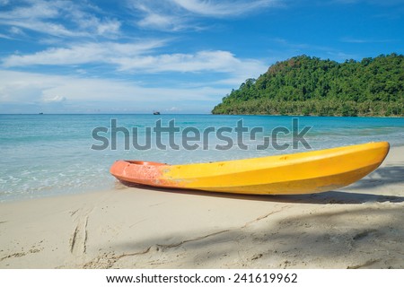 Colorful kayaks on the tropical beach.Summer travel in Phuket ,Thailand.