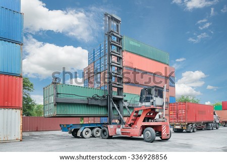 Crane lifter handling container box loading to truck