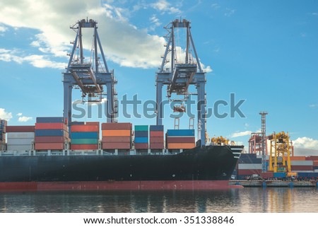 Import, Export, Logistics concept - Singapore cargo terminal,one of the busiest ports in the world, Singapore.Use for cargo import, export, logistics background.