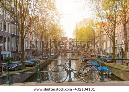 Bikes on the bridge in Amsterdam ,Netherlands.