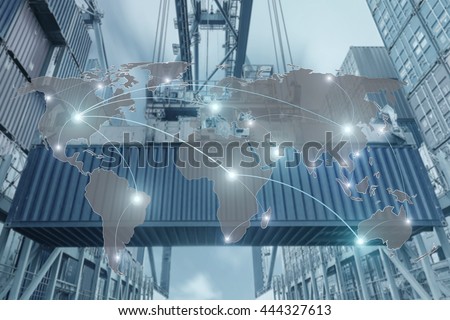 Map global partner connection of Container Cargo freight ship for Logistic Import Export background (Elements of this image furnished by NASA)